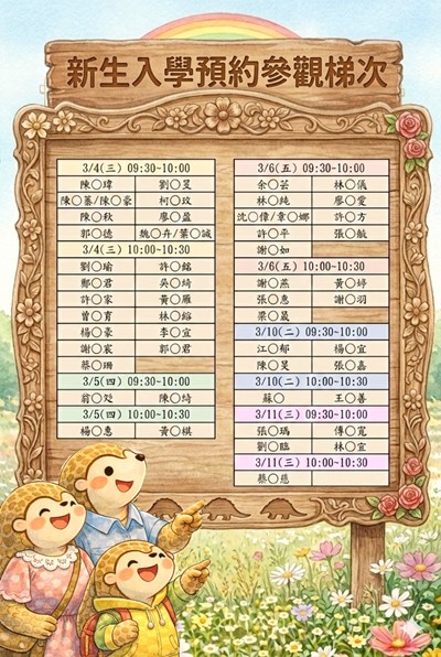 新生入學預約參觀梯次