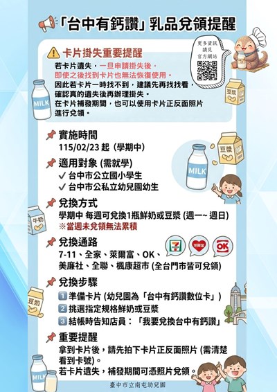 「臺中有蓋讚」乳品兌領提醒