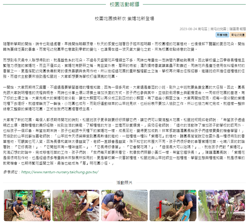 校園花圃換新衣 紫嬌花新登場